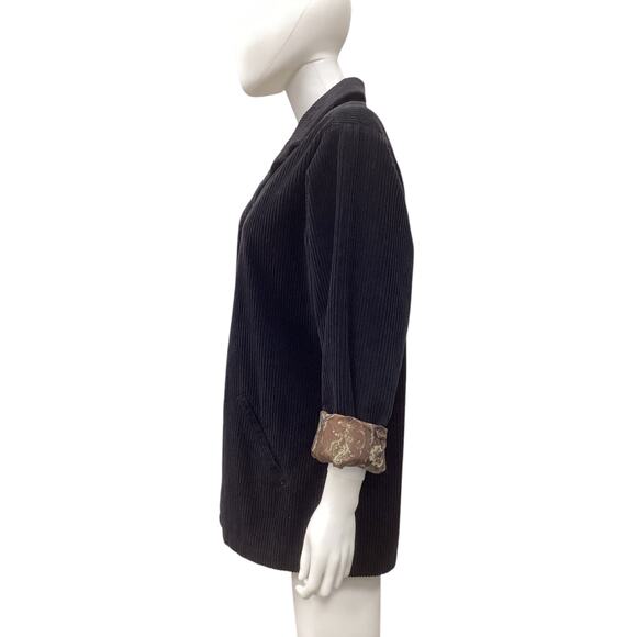 Bill Blass Women’s Jacket SZ L Wool Corduroy Type Jacket Decorative Lining Black - Picture 3 of 8